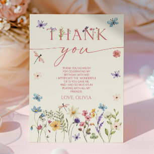 Elegant Wildflower Floral Butterfly Birthday Party Thank You Card