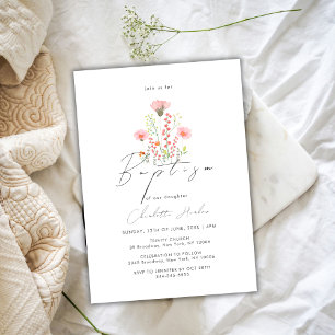 Elegant Wildflower Floral Calligraphy Baptism Invitation