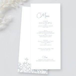 Elegant Wildflower Floral Dusty Blue Wedding Menu