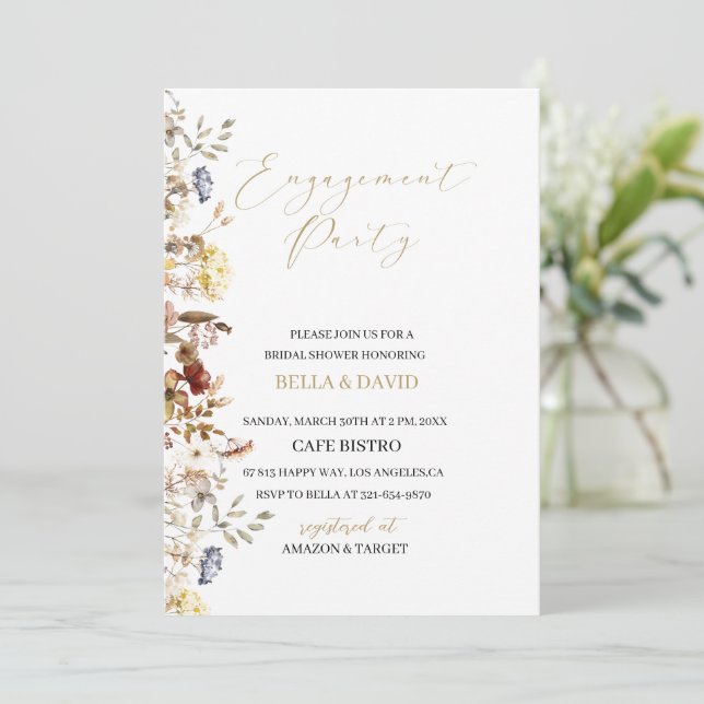Elegant Wildflower Floral engagement  Invitation (Standing Front)