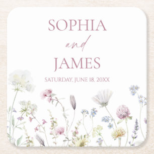 Elegant Wildflower Floral Flowers Wedding Square Paper Coaster