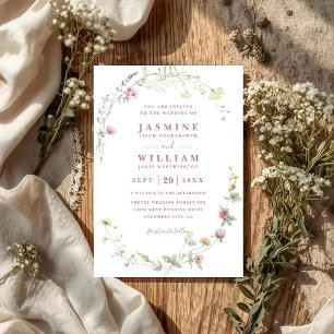 Elegant Wildflower Floral Frame QR Code Wedding Invitation