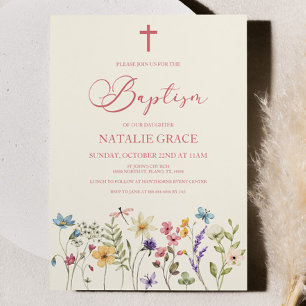 Elegant Wildflower Floral Garden Baptism Invitation