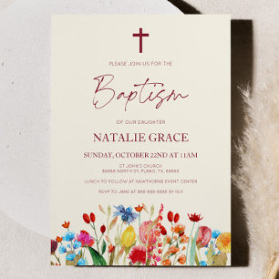 Elegant Wildflower Floral Garden Baptism Invitation
