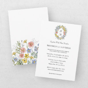 Elegant Wildflower Floral Monogram Crest Wedding Invitation