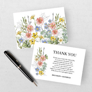 Elegant Wildflower Floral Monogram Crest Wedding Thank You Card