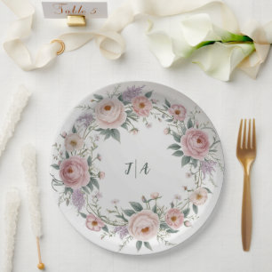 Elegant wildflower Floral Pattern summer wedding Paper Plate