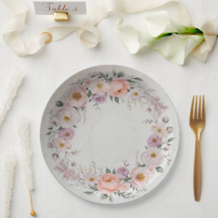 Elegant wildflower Floral Pattern summer wedding Paper Plate