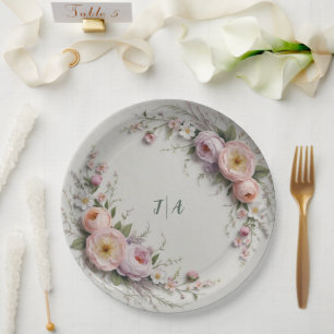 Elegant wildflower Floral Pattern summer wedding Paper Plate