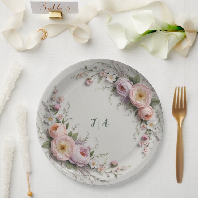 Elegant wildflower Floral Pattern summer wedding Paper Plate (Wedding)