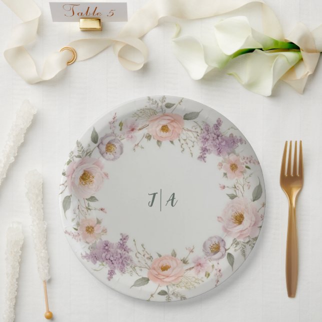 Elegant wildflower Floral Pattern summer wedding Paper Plate (Wedding)