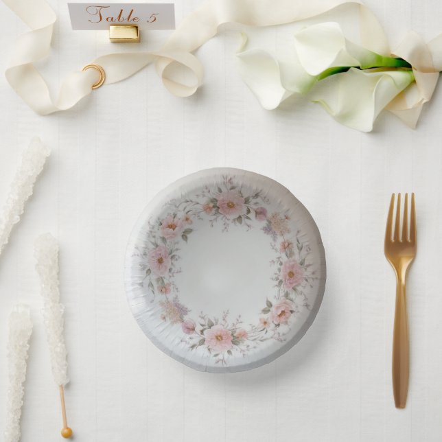 Elegant wildflower Floral Pattern summer wedding Paper Plate (Wedding)