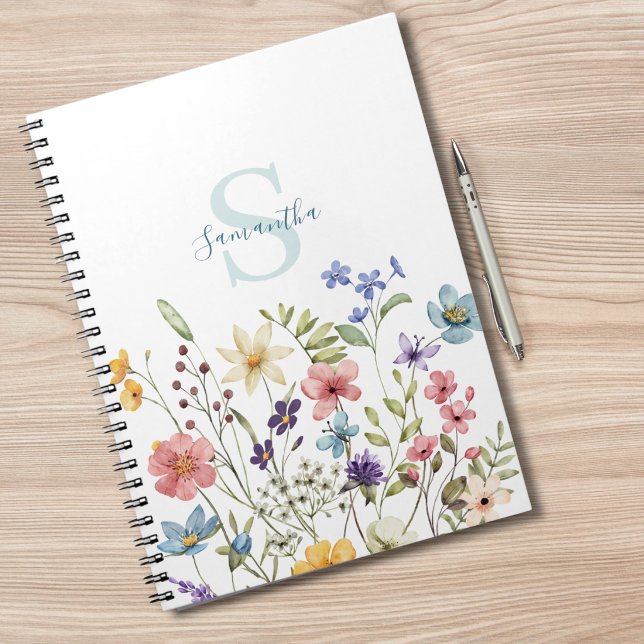 Elegant Wildflower Floral Personalised  Notebook (Creator Uploaded)