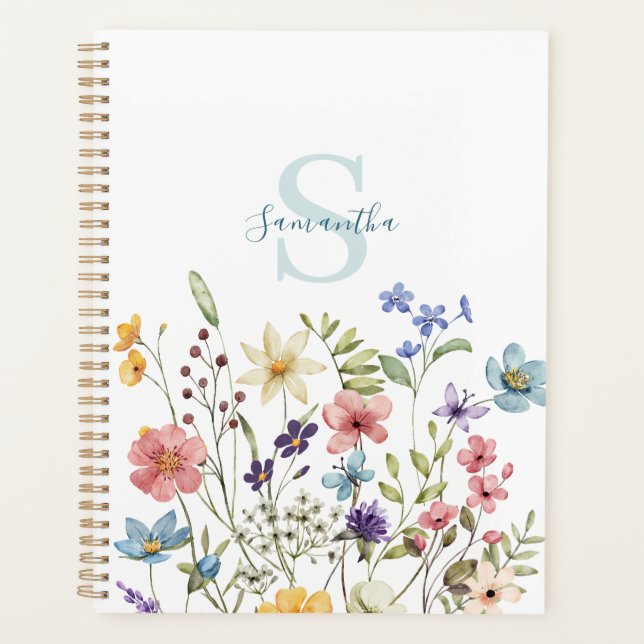 Elegant Wildflower Floral Personalised  Planner (Front)