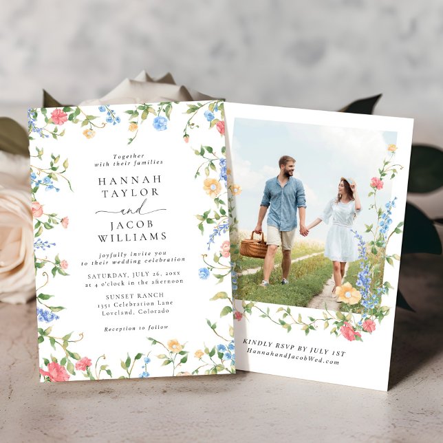Elegant Wildflower Floral Photo Wedding Invitation (Creator Uploaded)