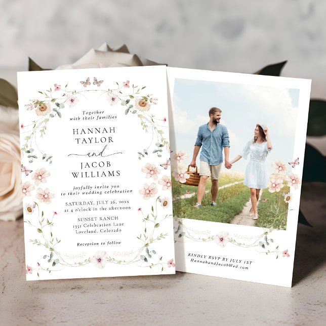 Elegant Wildflower Floral Photo Wedding Invitation (Creator Uploaded)
