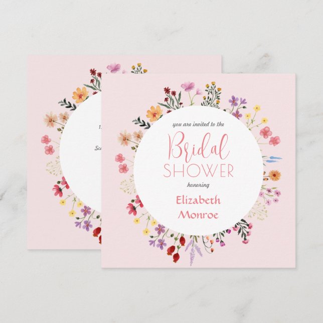 Elegant Wildflower Floral Pink Bridal Shower Invitation (Front/Back)