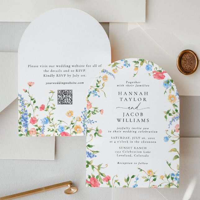 Elegant Wildflower Floral QR Code Arch Wedding Invitation (Creator Uploaded)