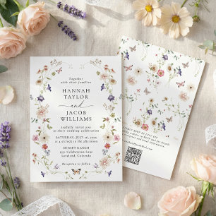 Elegant Wildflower Floral QR Code Wedding Invitation