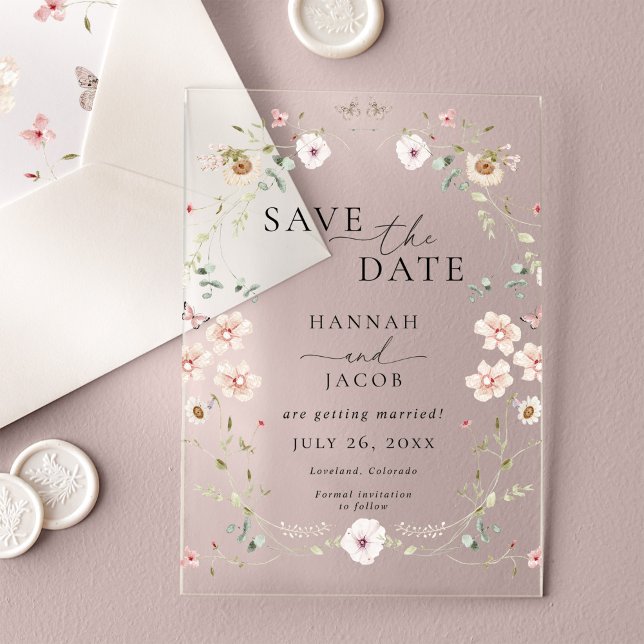 Elegant Wildflower Floral Wedding Save the Date  Acrylic Invitations (Creator Uploaded)