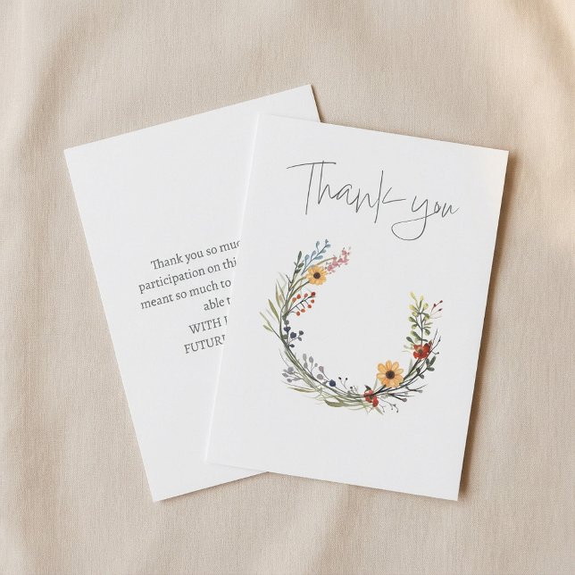 Elegant wildflower floral wreath bridal shower thank you card (Elegant wildflower floral wreath bridal shower thank you card.)