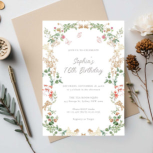 Elegant Wildflower Garden 16th birthday Invitation