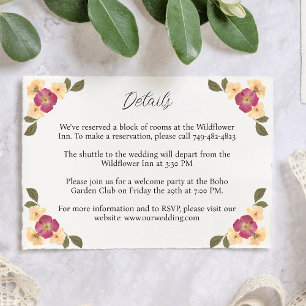 Elegant Wildflower Garden Boho Wedding Details Enclosure Card