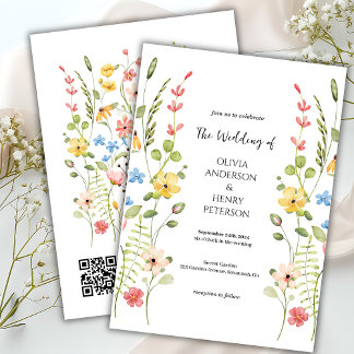 Elegant Wildflower Garden Floral  QR Code Wedding  Invitation