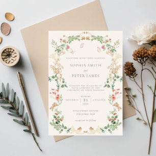 Elegant Wildflower Garden Floral Wreath Invitation