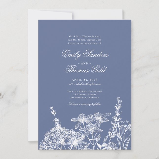 Elegant Wildflower Garden Script Wedding Invitation (Front)
