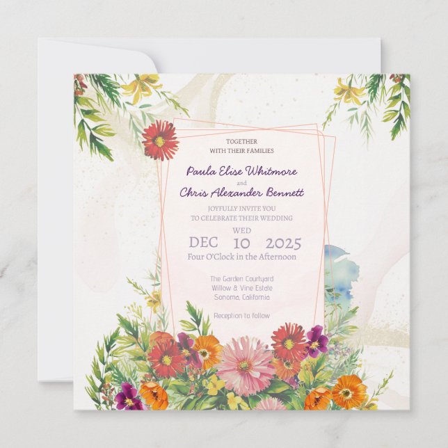 Elegant Wildflower Garden Wedding Invitation (Front)