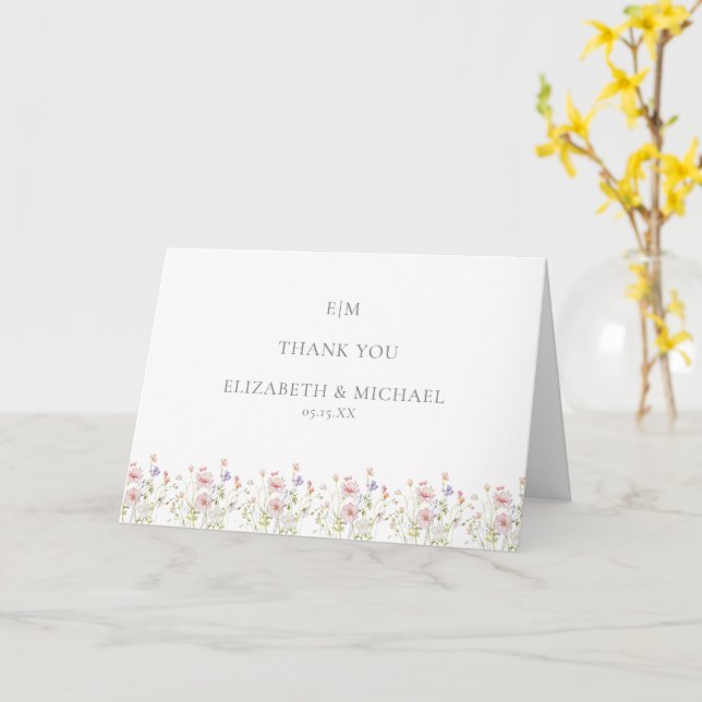 Elegant Wildflower Garden Wedding Photo Thank You Card (Yellow Flower)
