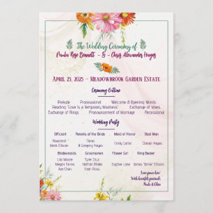 Elegant Wildflower Garden Wedding Program Programme