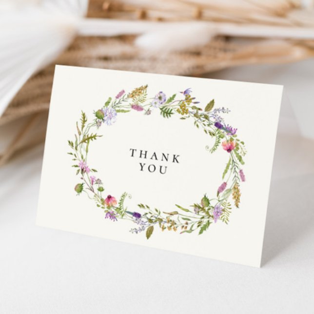 Elegant Wildflower Garden Wreath Wedding Thank You Card (Creator Uploaded)