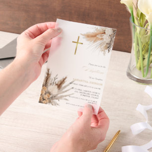 Elegant Wildflower Girl Baptism Vellum Invitations