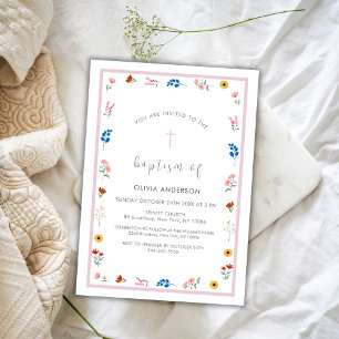 Elegant Wildflower Girl Christening Baptism Invitation