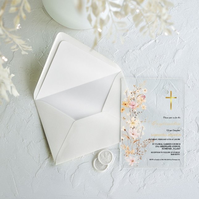 Elegant Wildflower Girl First  Holy Communion  Acrylic Invitations (Creator Uploaded)