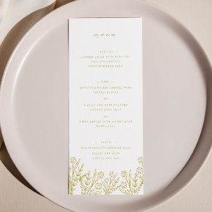 Elegant Wildflower Gold White Wedding Dinner Menu
