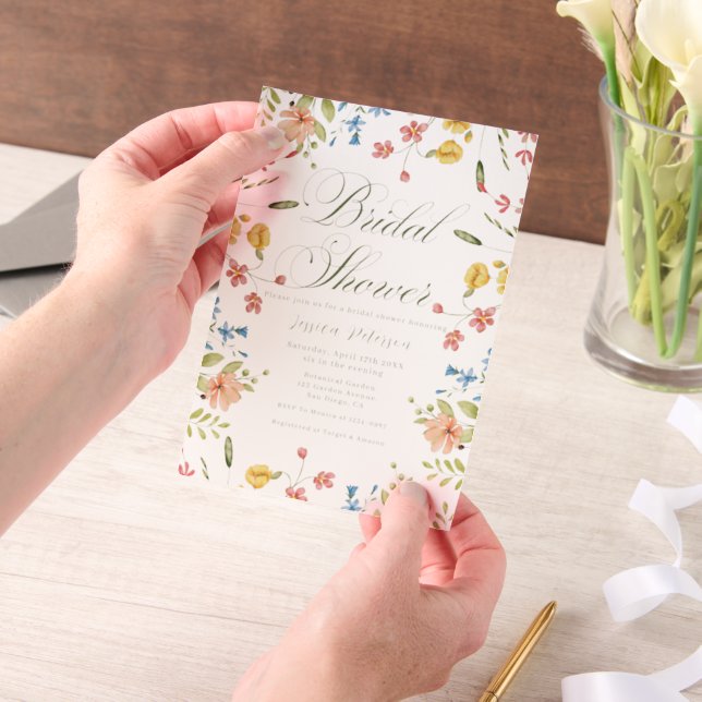 Elegant Wildflower Greenery Garden Bridal Shower  Vellum Invitations (Handheld)