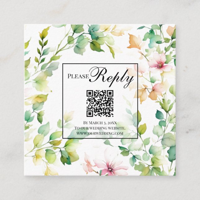 Elegant wildflower greenery RSVP QR code Enclosure Card (Front)