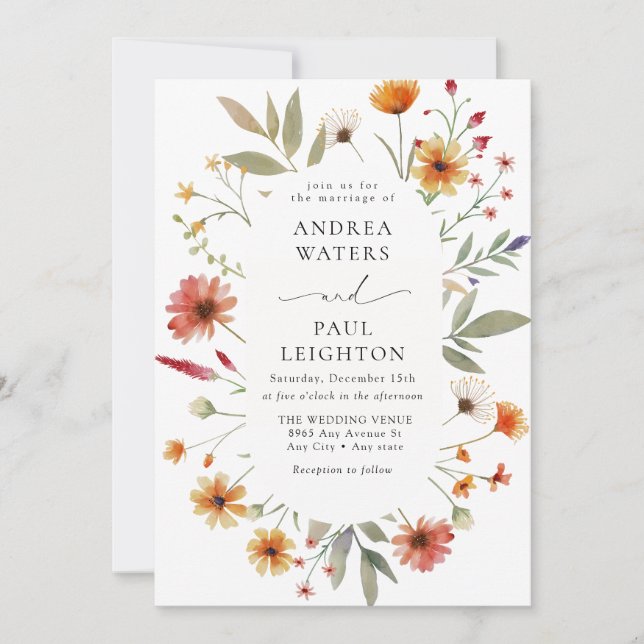 Elegant Wildflower Greenery Wedding Invitation (Front)