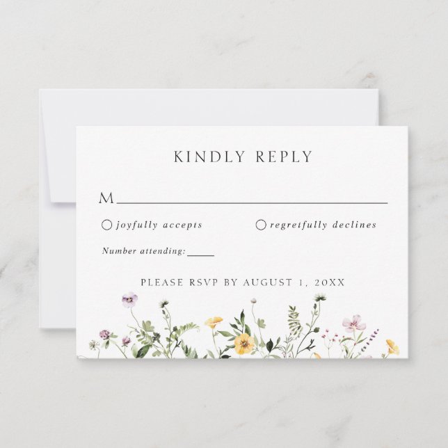Elegant Wildflower Greenery Wedding RSVP Response  Invitation (Front)
