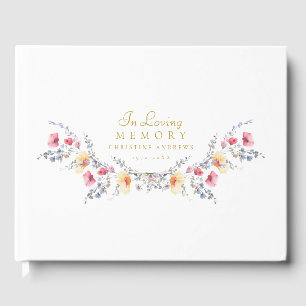 Elegant, Wildflower "In Loving Memory" Funeral Guest Book