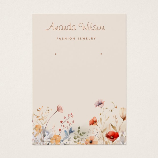 Elegant wildflower jewellery earring display card  (Front)
