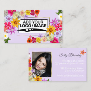 Elegant Wildflower Light Lilac with Logo and Photo Business Card