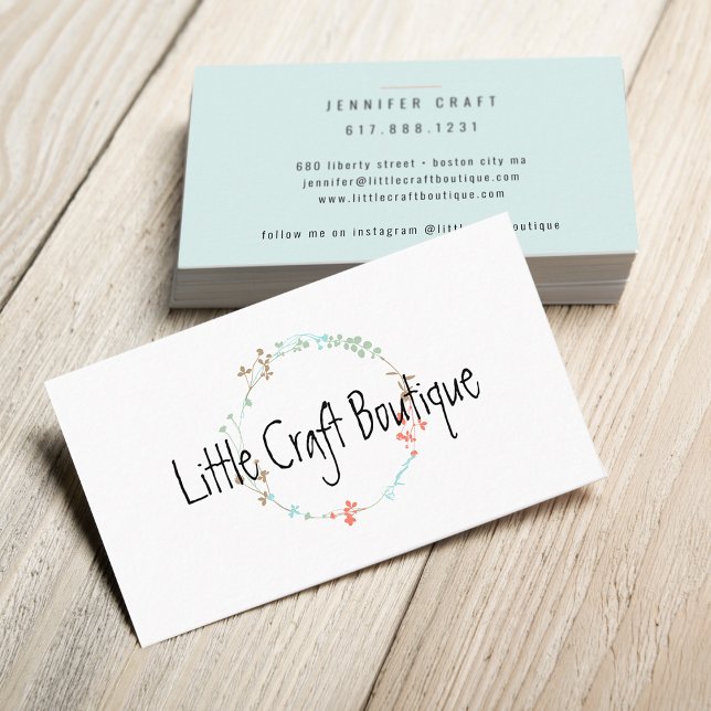 Elegant Wildflower Line Art Wreath Business Card (Elegant Wildflower Line Art Wreath Business Card)