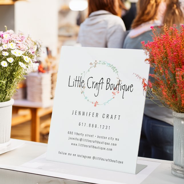 Elegant Wildflower Line Art Wreath Pedestal Sign (Elegant Wildflower Line Art Wreath Pedestal Sign)