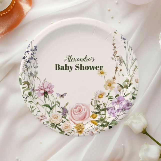 Elegant Wildflower Meadow Baby Shower Paper Plate (Creator Uploaded)