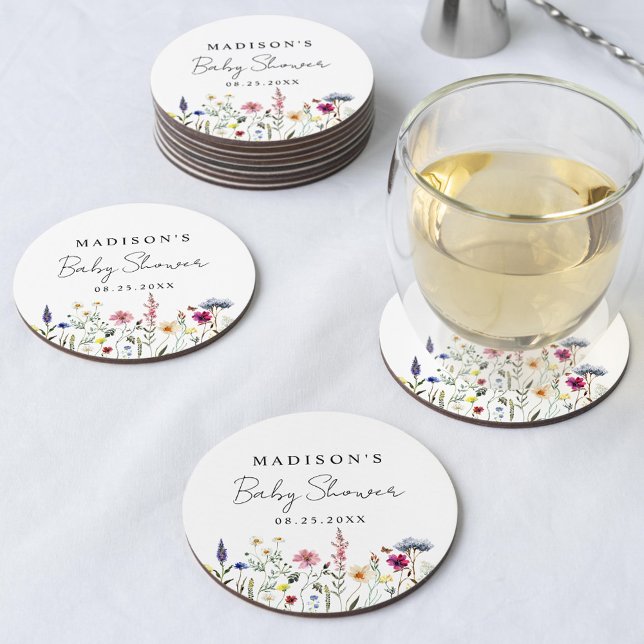 Elegant Wildflower Meadow Baby Shower Round Paper Coaster (Creator Uploaded)
