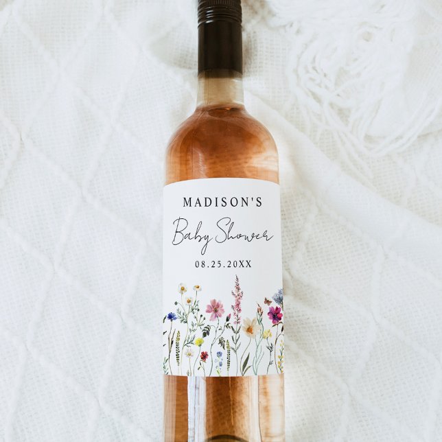 Elegant Wildflower Meadow Baby Shower Wine Label (Creator Uploaded)